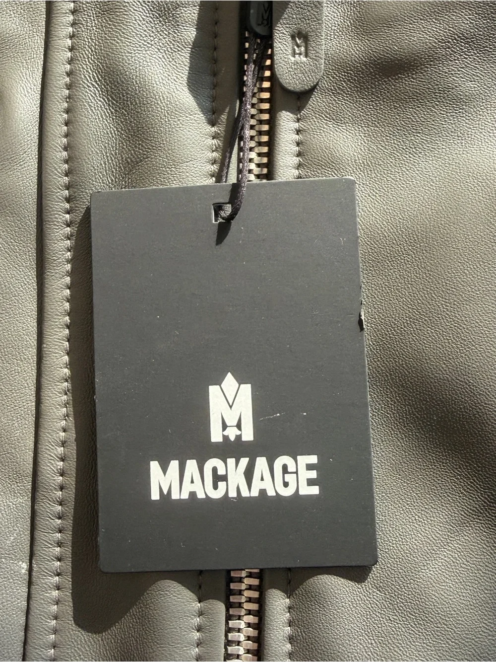 Mackage Men’s Dark Gray Leather Moto Jacket with Silver Hardware